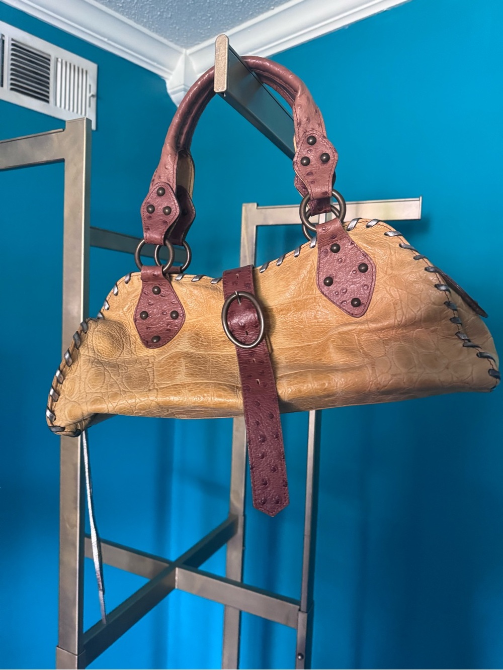 Claudia Firenze Two-Tone Croc-Embossed Shoulder Bag